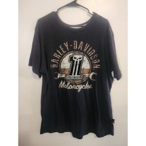 HD Harley-Davidson Shirt Men XL Black Number 1‎ Skull Racing Wrench Short Sleeve